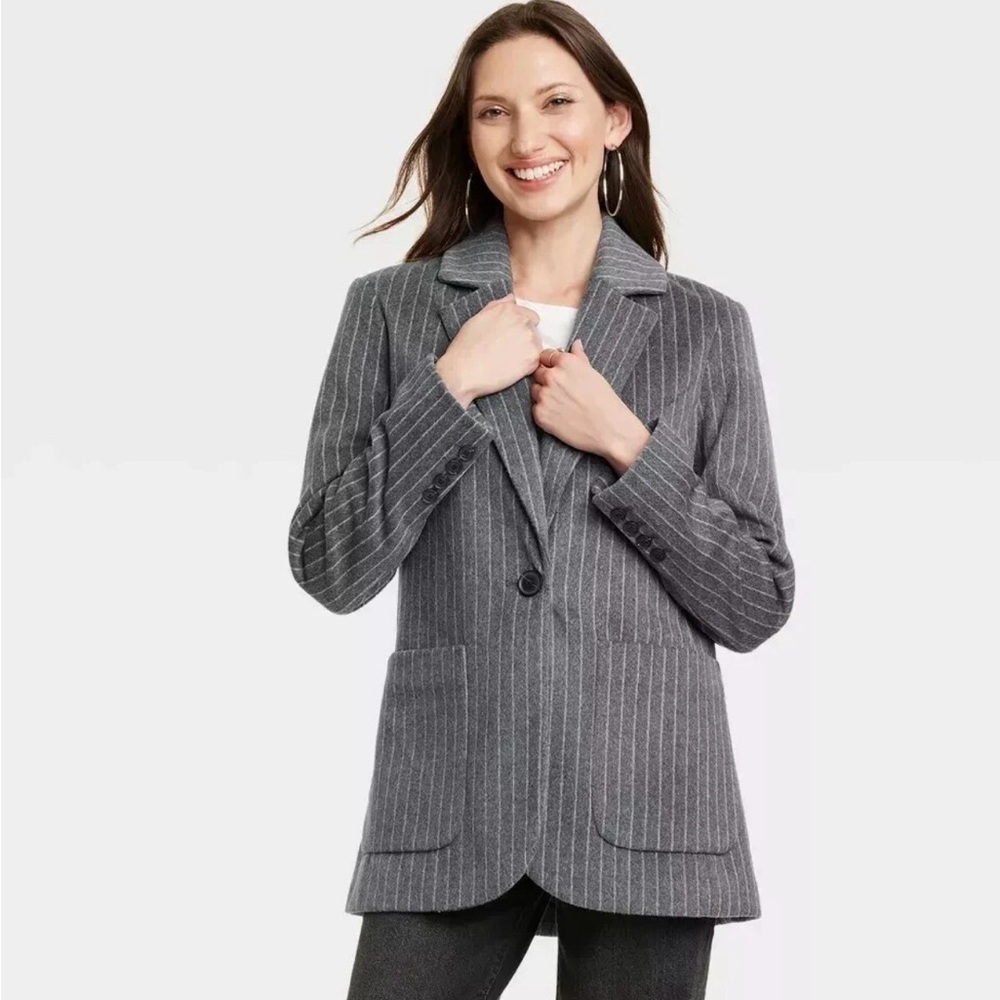 Women's Universal Thread Gray Pinstripe Blazer Coat